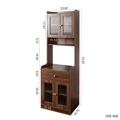 HouseOfZazla kitchen pantry hutch accent cabinet with dark wood and ribbed glass doors on Tampa Home & Garden Store