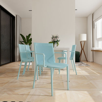 4 Piece stackable outdoor chairs with vertical stripe design in light blue by HouseOfZazla on Tampa Home & Garden Store