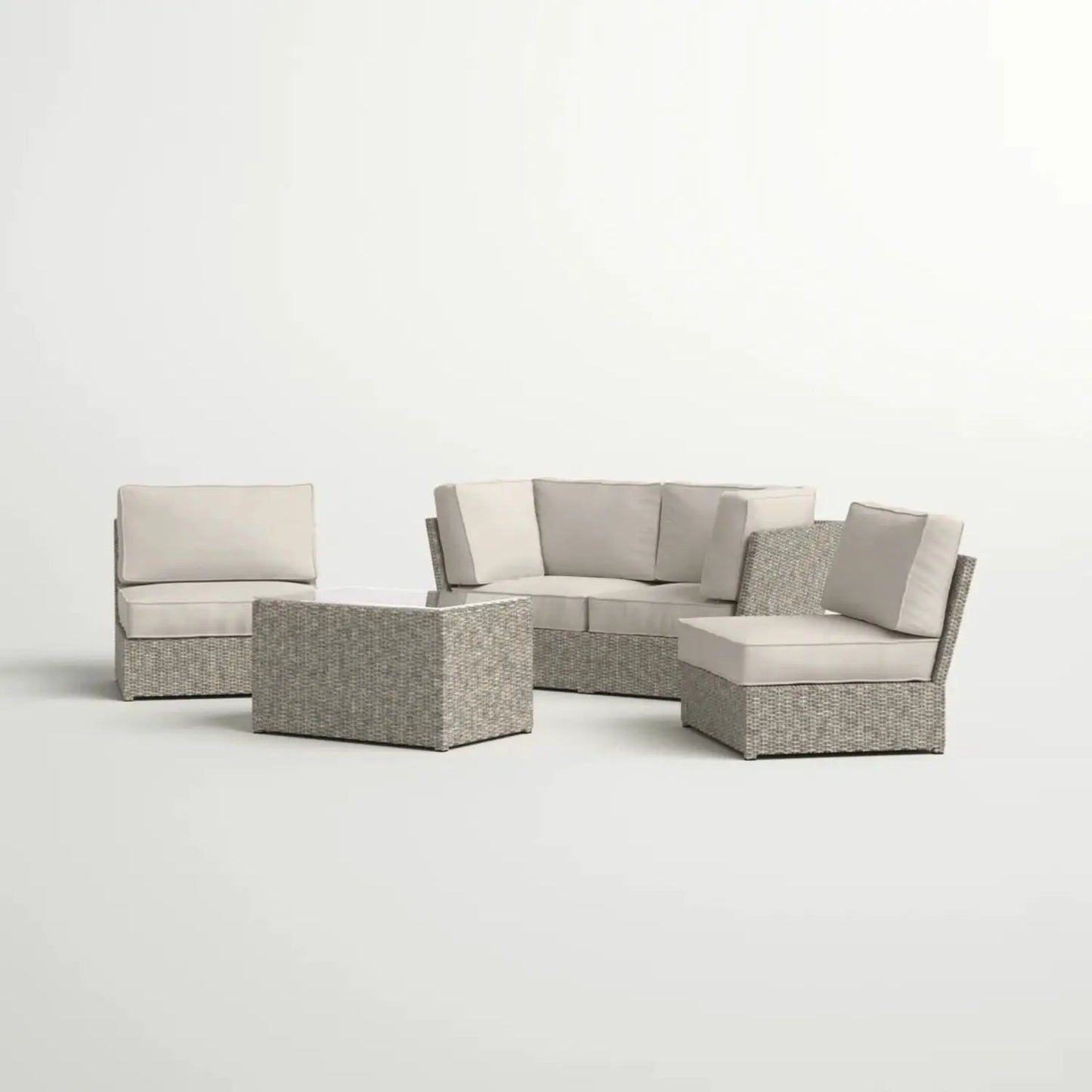 Stylish Modular Wicker Patio Seating Group with beige cushions, 4-piece outdoor set on Tampa Home & Garden Store
