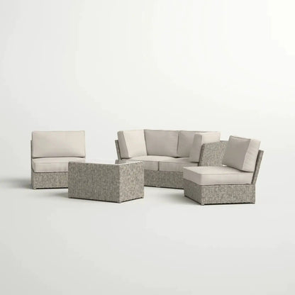 Stylish Modular Wicker Patio Seating Group with beige cushions, 4-piece outdoor set on Tampa Home & Garden Store