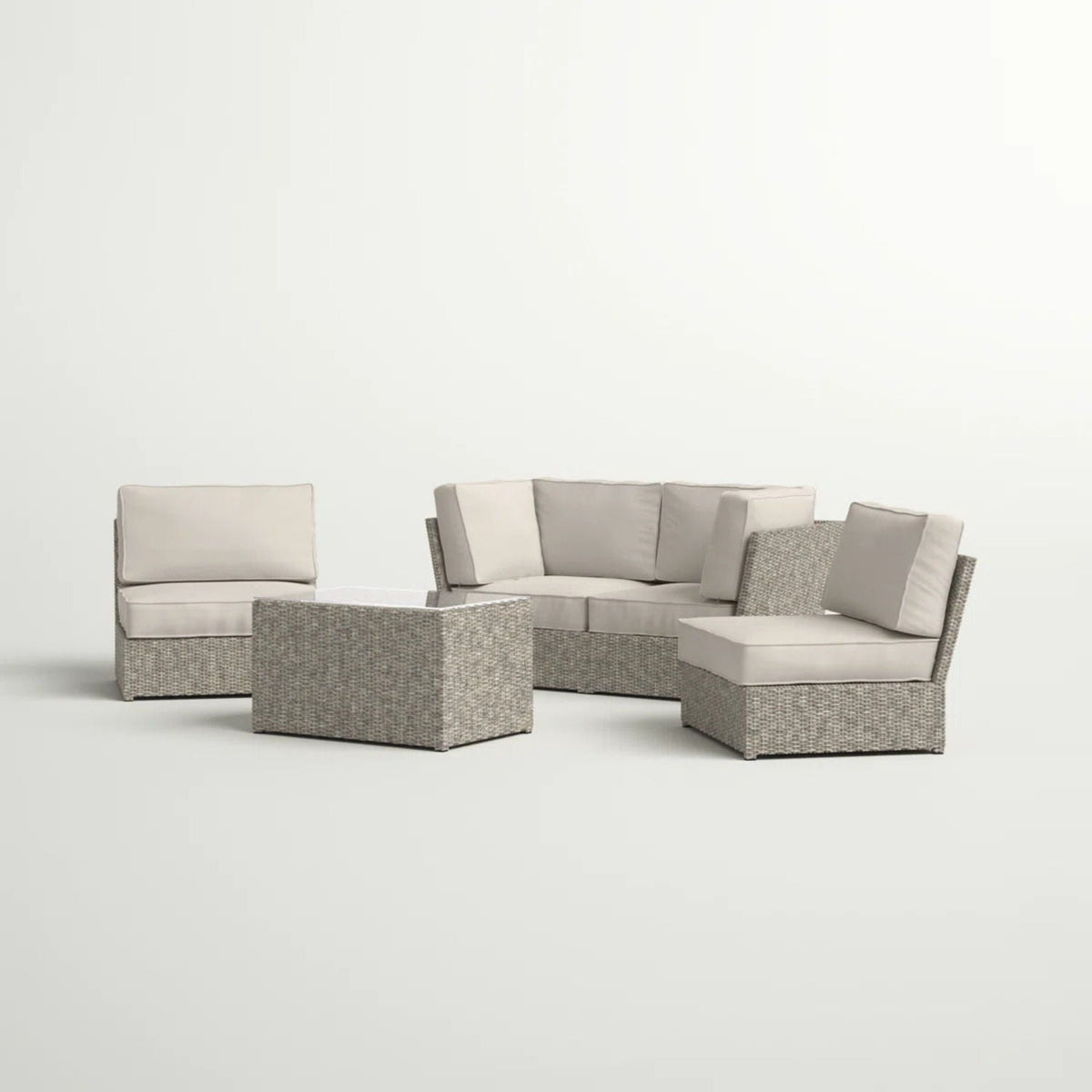 Modular wicker patio seating group with beige cushions 4-piece outdoor set HouseOfZazla on Tampa Home & Garden Store