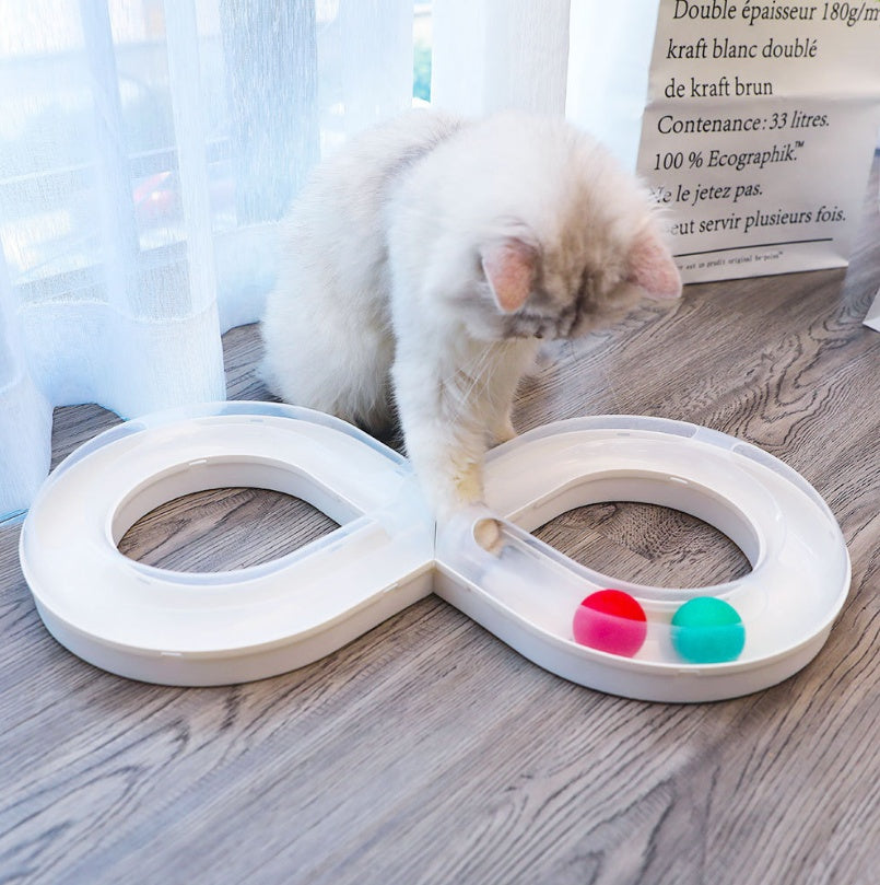 Cat toy turntable set white plastic loop track with pink and teal balls Sell My Stuff on Tampa Home & Garden Store