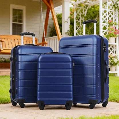 3 Piece Luggage Set Hardside Spinner Suitcases blue with TSA locks 20in 24in 28in on Tampa Home & Garden Store