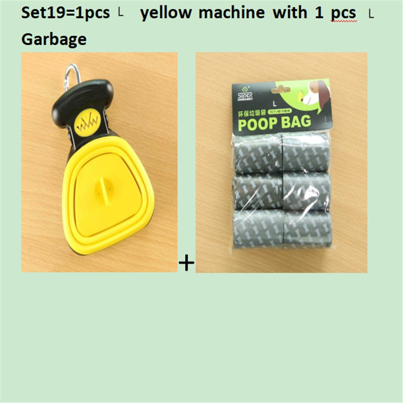 Pet Zen 2-piece foldable dog poop scooper with yellow compact scoop and gray bag roll pack on Tampa Home & Garden Store