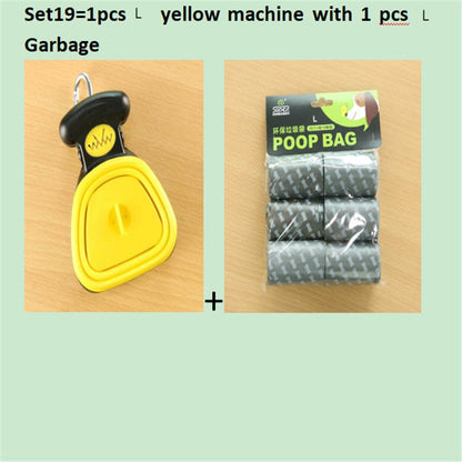Pet Zen 2-piece foldable dog poop scooper with yellow compact scoop and gray bag roll pack on Tampa Home & Garden Store