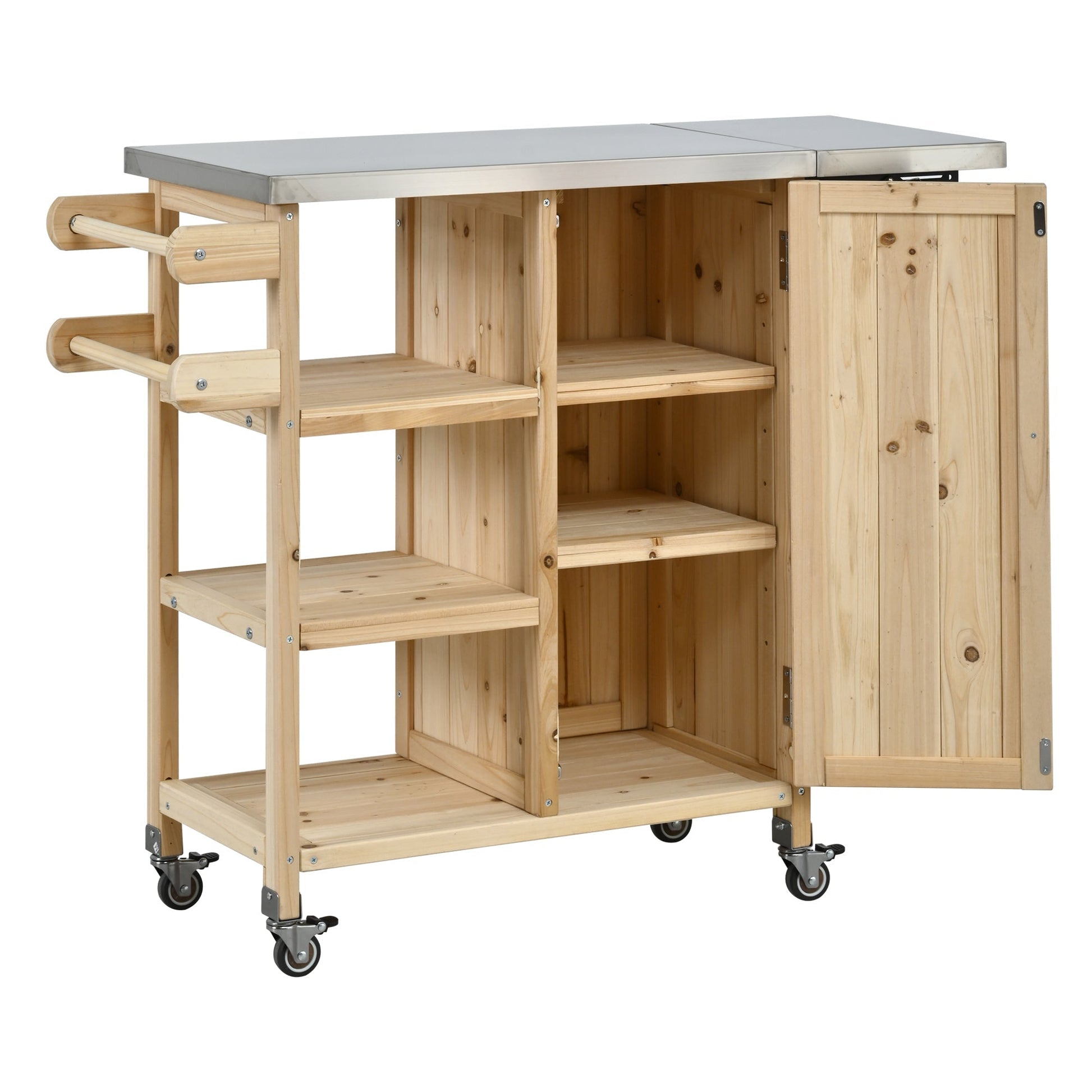 Foldable Outdoor Kitchen Island cart natural wood frame with stainless steel top HouseOfZazla on Tampa Home & Garden Store