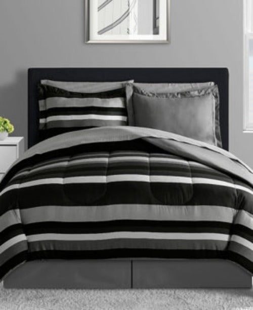 Lanwood Austin Reversible Comforter Set black gray white striped by Vanessa Jane new tags on Tampa Home & Garden Store