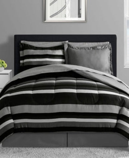 Lanwood Austin Reversible Comforter Set black gray white striped by Vanessa Jane new tags on Tampa Home & Garden Store