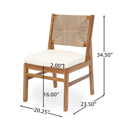 Outdoor 7 Piece Patio Rustic Acacia Wood Dining Set chair with woven rope back by HouseOfZazla on Tampa Home & Garden Store
