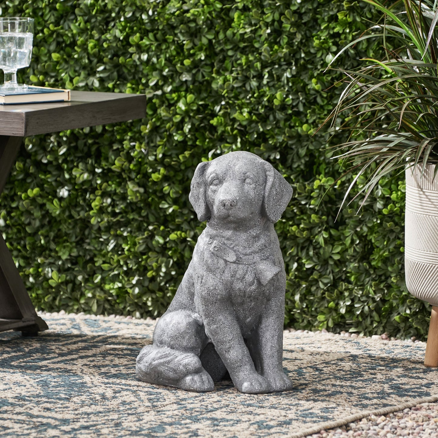 A Gray Mgo Dog Statue in Outdoor Garden Decor