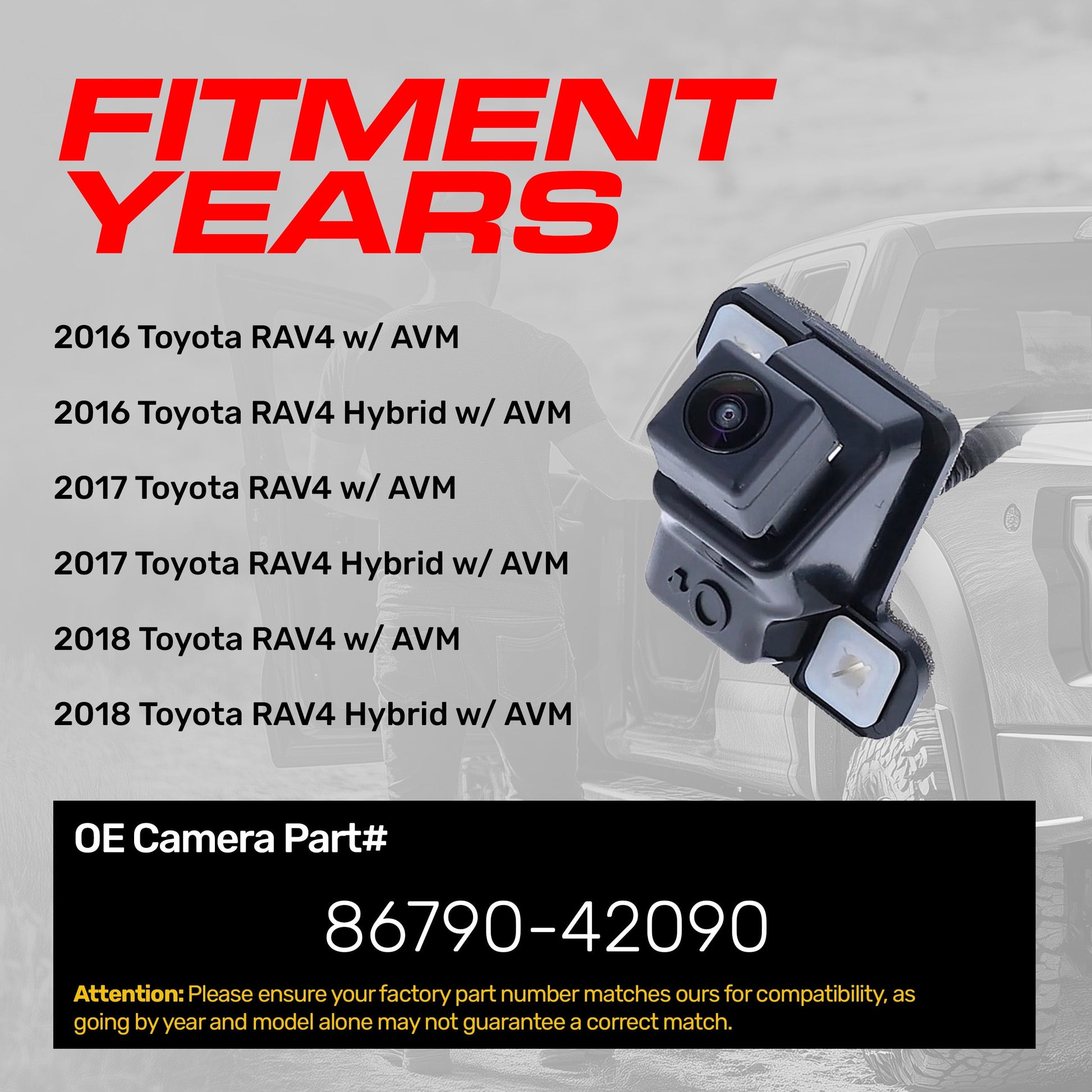 Master Tailgaters OEM backup camera for 2016-2018 Toyota RAV4 w/ AVM, OE part #86790-42090 on Tampa Home & Garden Store