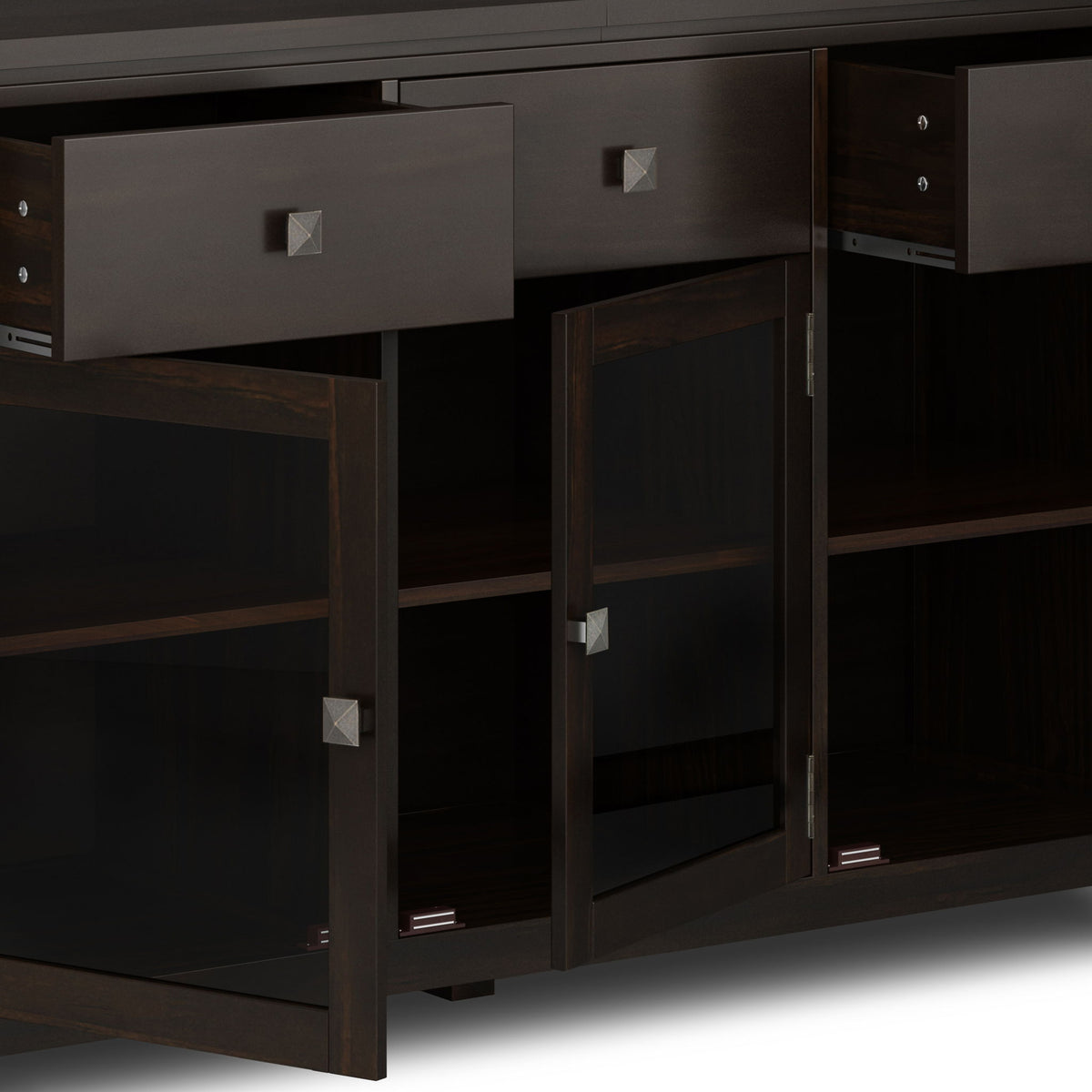 HouseOfZazla sideboard buffet with glass doors in dark espresso finish, square metal knobs on Tampa Home & Garden Store