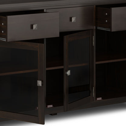HouseOfZazla sideboard buffet with glass doors in dark espresso finish, square metal knobs on Tampa Home & Garden Store