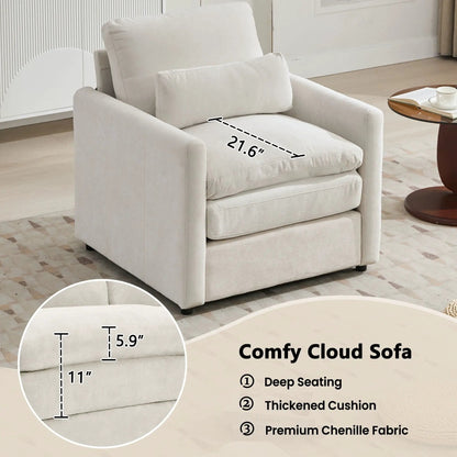 Cozy Upholstered Cushion Armchair for Living Room