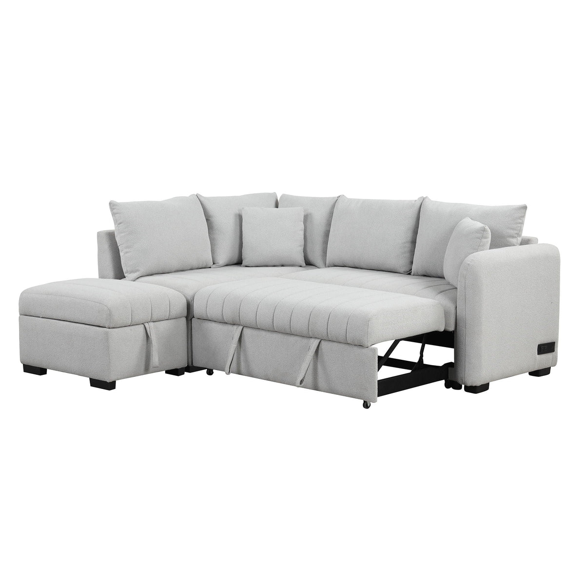 Gray L-shaped sleeper with pull-out bed, storage ottoman; USB & power outlets HouseOfZazla on Tampa Home & Garden Store