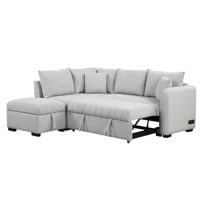 Gray L-shaped sleeper with pull-out bed, storage ottoman; USB & power outlets HouseOfZazla on Tampa Home & Garden Store