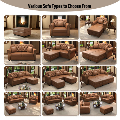 41.3 inch upholstered faux leather sofa with nailhead trim in brown with ottoman by HouseOfZazla on Tampa Home & Garden Store