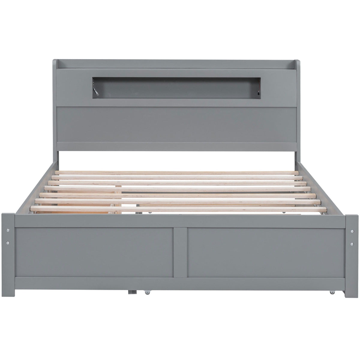 Gray storage platform bed with two built-in drawers and slatted base on Tampa Home & Garden Store