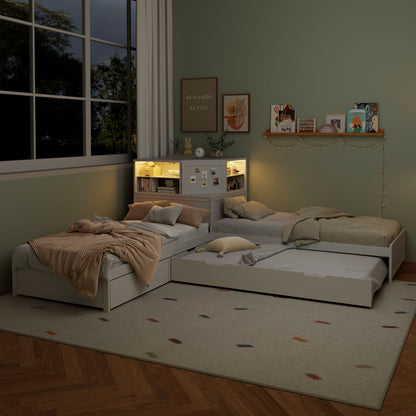 Compact L Shaped Bed Frame with Trundle and Desk