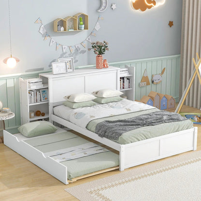 Storage platform bed with pull-out shelves and trundle in white wood by Unique Piece Furniture on Tampa Home & Garden Store