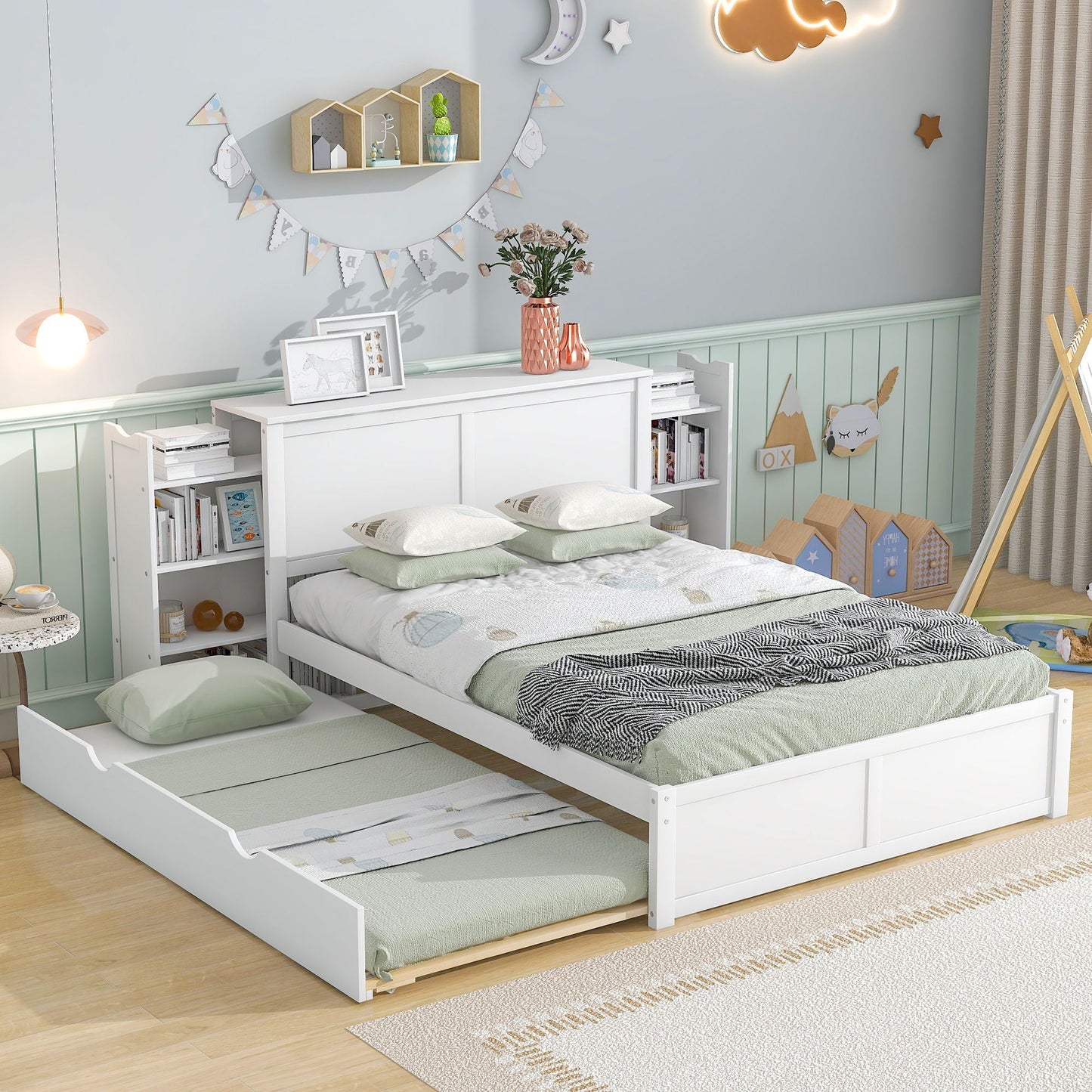 Storage Platform Bed With Pull Out Shelves And Trundle white finish by HouseOfZazla on Tampa Home & Garden Store
