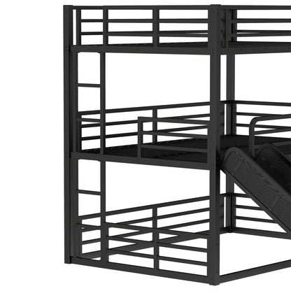 Full over full over full bunk bed with slide in black metal frame with ladder HouseOfZazla on Tampa Home & Garden Store