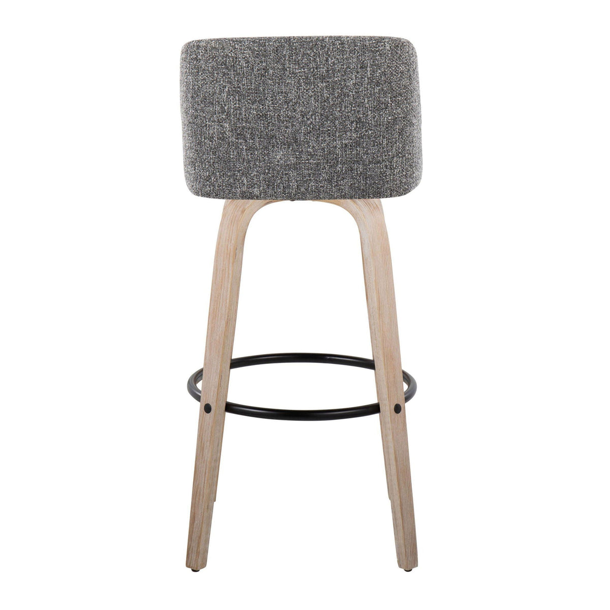 Bar stool mid-century modern fixed-height with grey textured fabric and natural wood legs, black footrest on Tampa Home & Garden Store