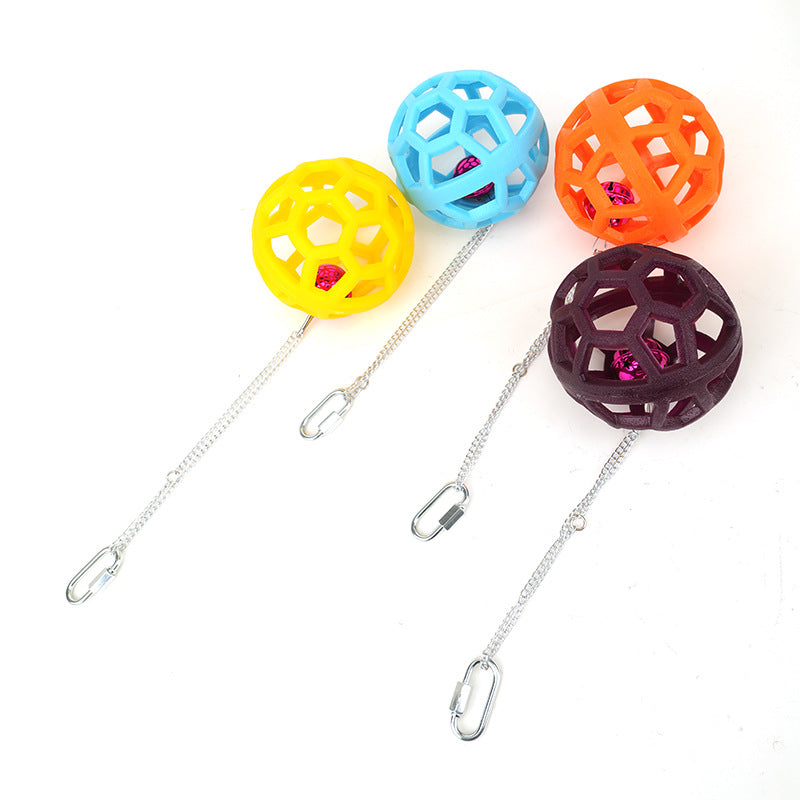 Plastic gnawing molar parrot chew toy balls set of 4 in multicolor with chains and carabiner on Tampa Home & Garden Store