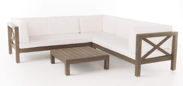 Brava X-Back 4-Piece White Outdoor Sofa Set with wood frame and coffee table HouseOfZazla on Tampa Home & Garden Store