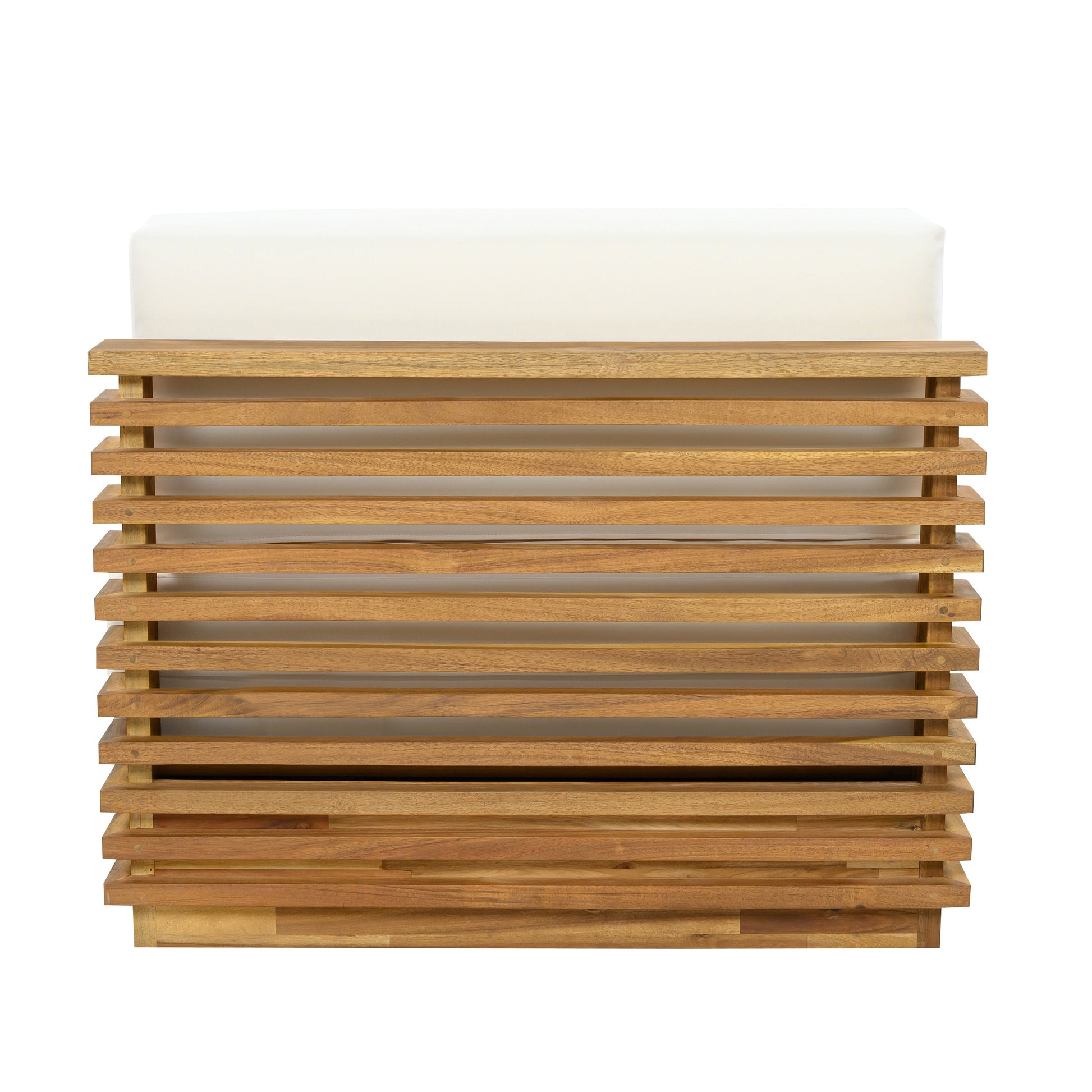 Oversized outdoor 3-piece chat set with wood frame, white cushions, slatted base on Tampa Home & Garden Store