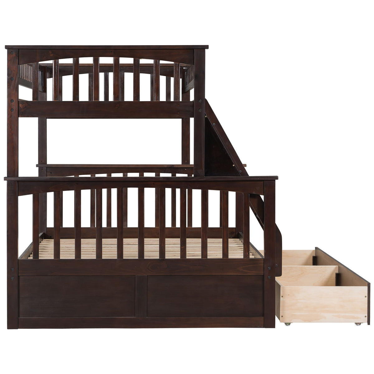 Bunk bed with drawers by HouseOfZazla in dark espresso wood, convertible storage bed with stairs on Tampa Home & Garden Store