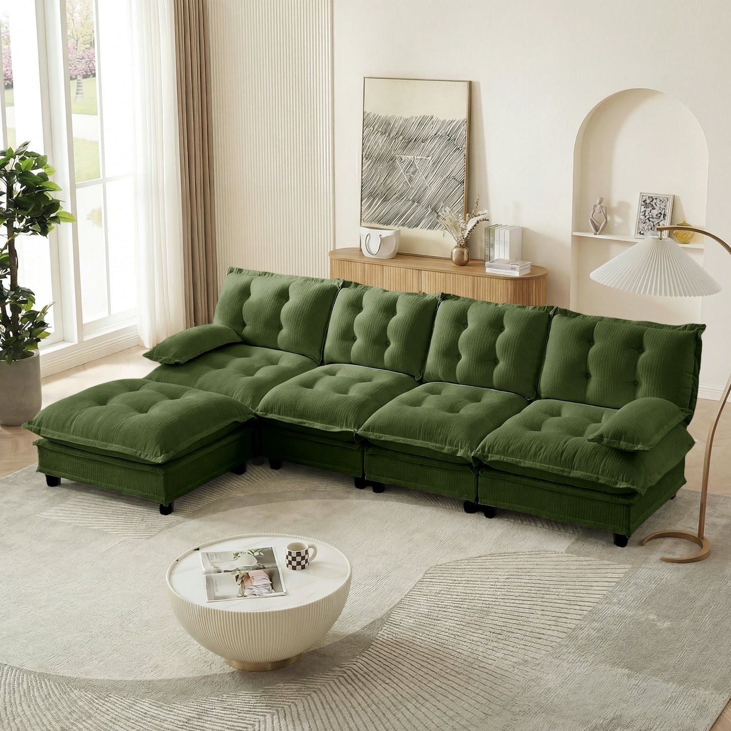 138in L Shaped Modern Sofa Modular Sectional Cloud Couch with Ottoman on Tampa Home & Garden Store