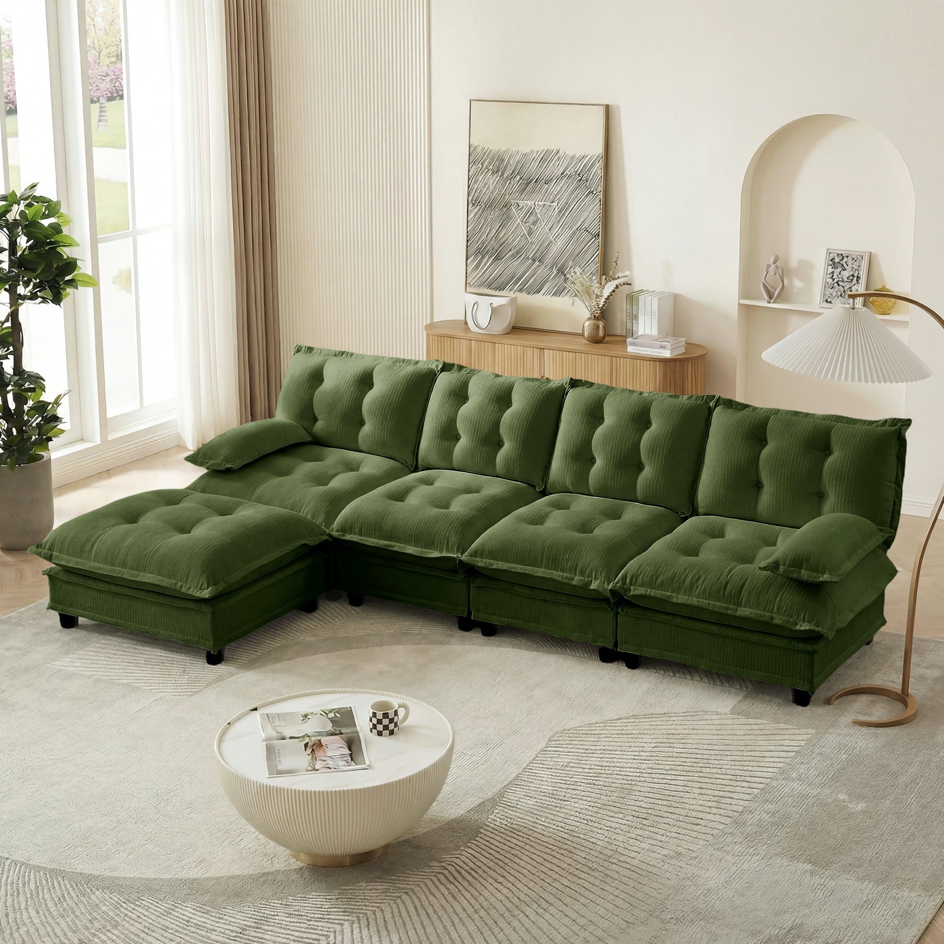138in L Shaped Modern Sofa Modular Sectional Cloud Couch with Ottoman on Tampa Home & Garden Store