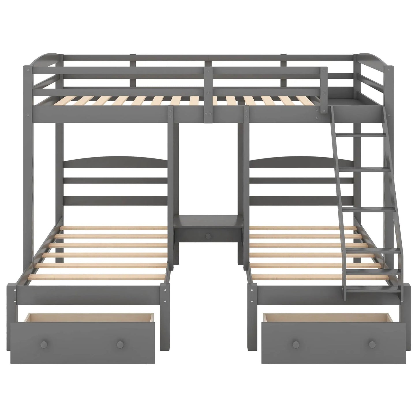 Gray Full Over Twin and Twin Bunk With Drawers