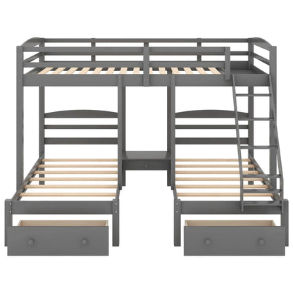 Gray Full Over Twin and Twin Bunk With Drawers