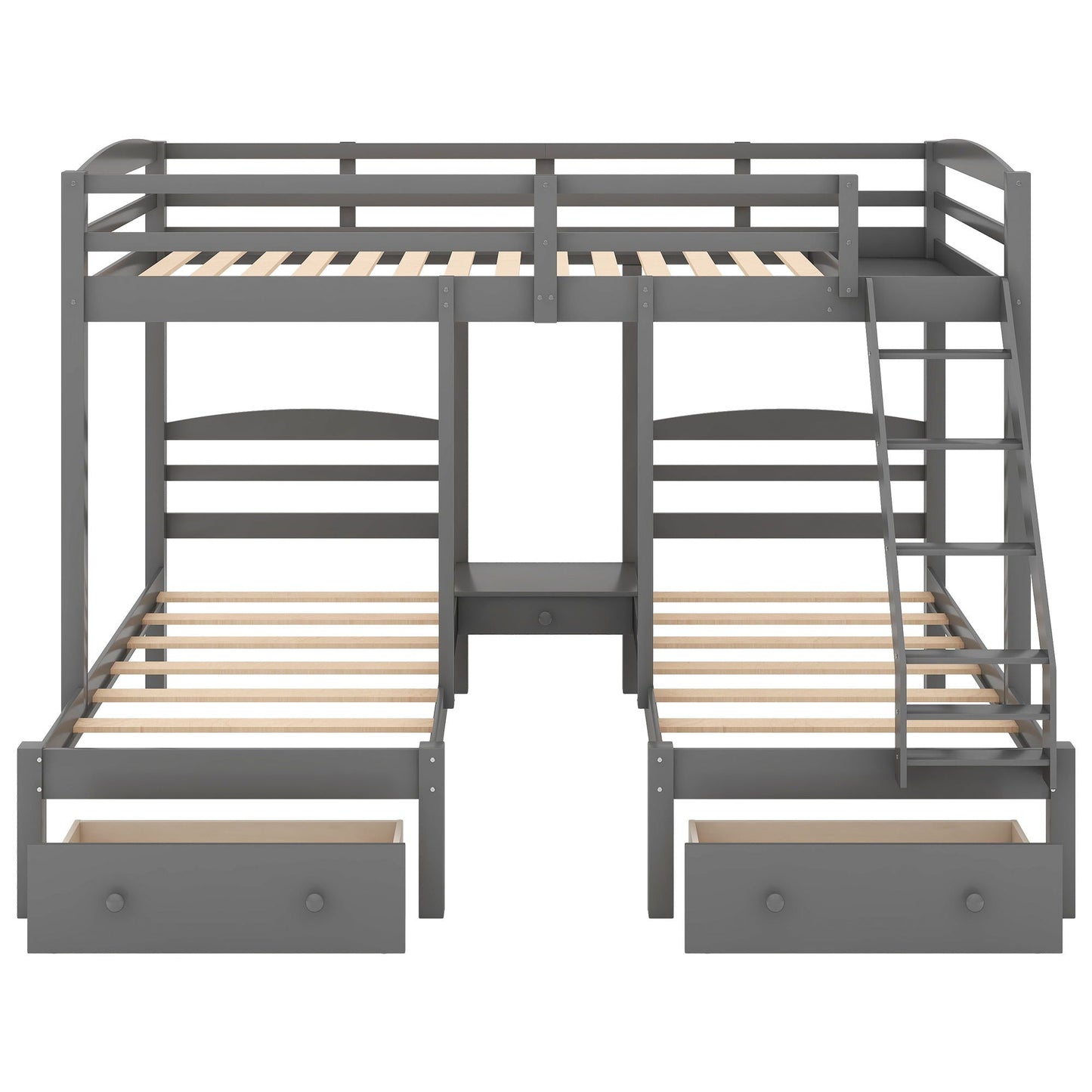 Triple bunk bed gray by HouseOfZazla with full over twin and twin beds, drawers and ladder on Tampa Home & Garden Store