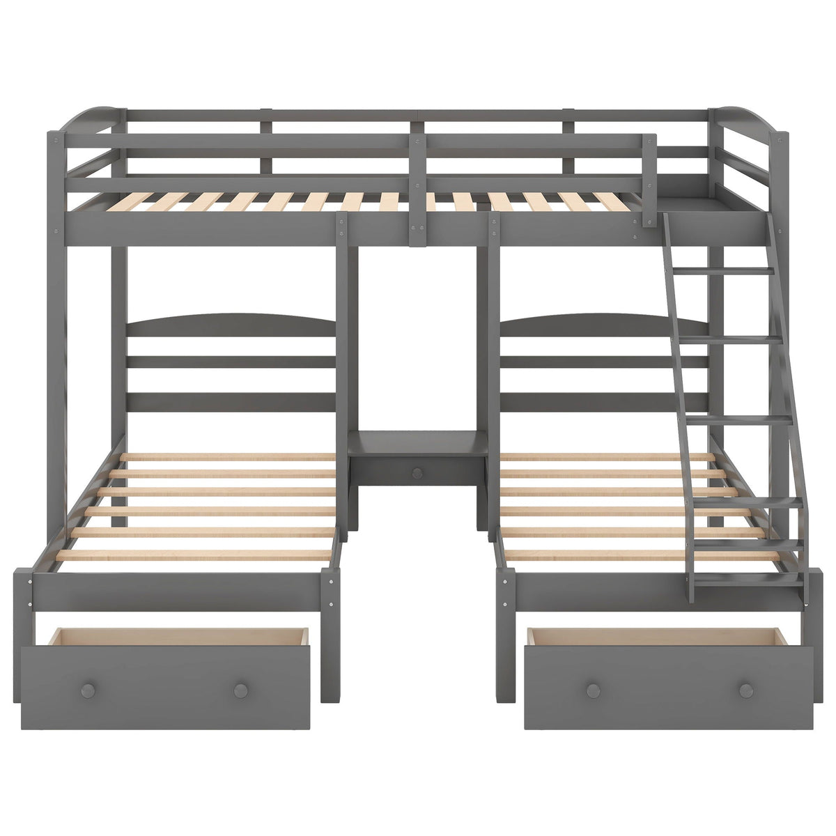 Triple bunk bed gray by HouseOfZazla with full over twin and twin beds, drawers and ladder on Tampa Home & Garden Store