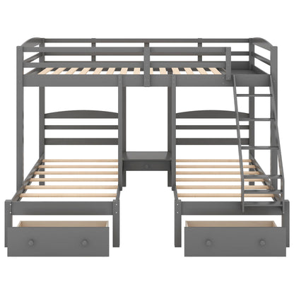 Triple bunk bed gray by HouseOfZazla with full over twin and twin beds, drawers and ladder on Tampa Home & Garden Store