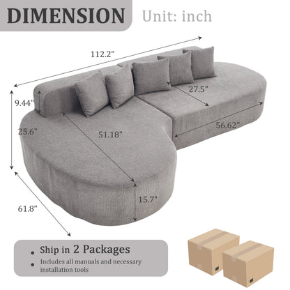 Curved Chenille Sectional Sofa and Pillows