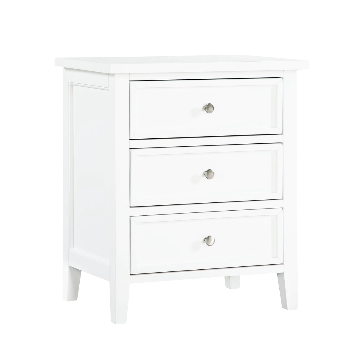 3 Drawer Nightstand with metal glides in white finish with silver knob pulls by HouseOfZazla on Tampa Home & Garden Store