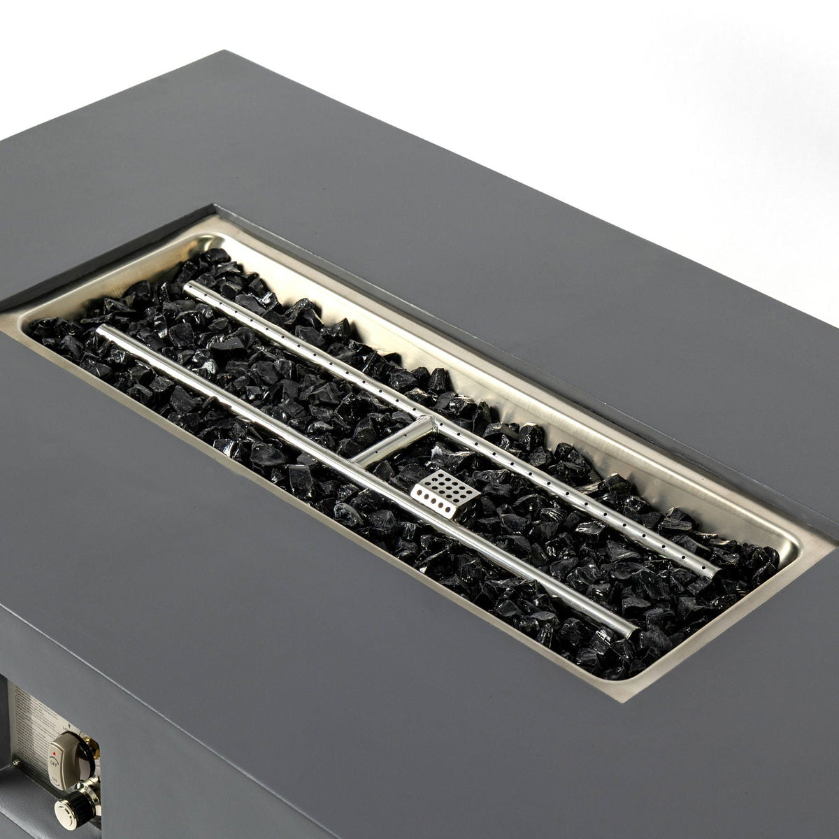 Rectangular Fire Pit Table light gray with 50,000 BTU burner and lava rocks by HouseOfZazla on Tampa Home & Garden Store