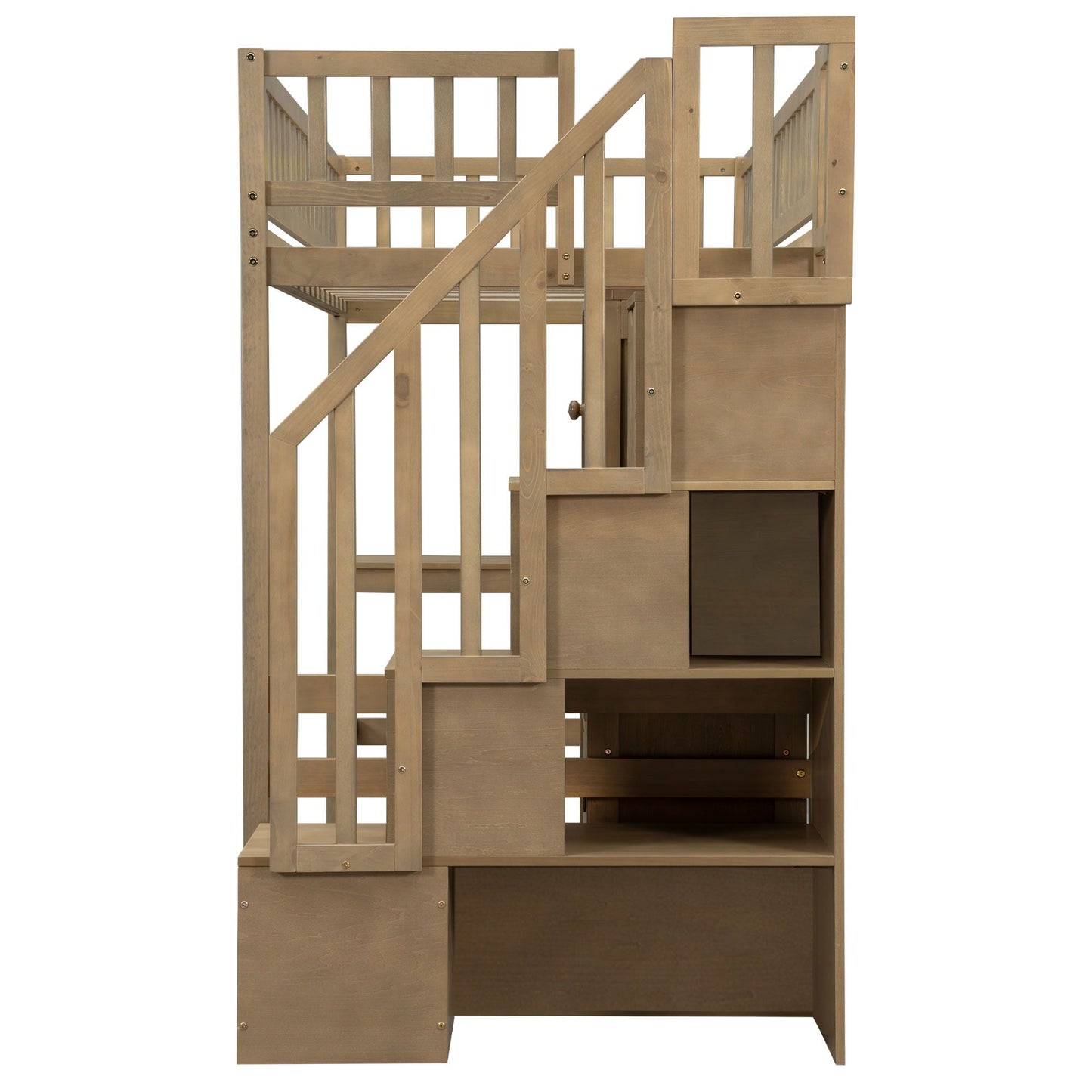 HouseOfZazla loft bed in natural wood with built-in desk and cabinet storage on Tampa Home & Garden Store