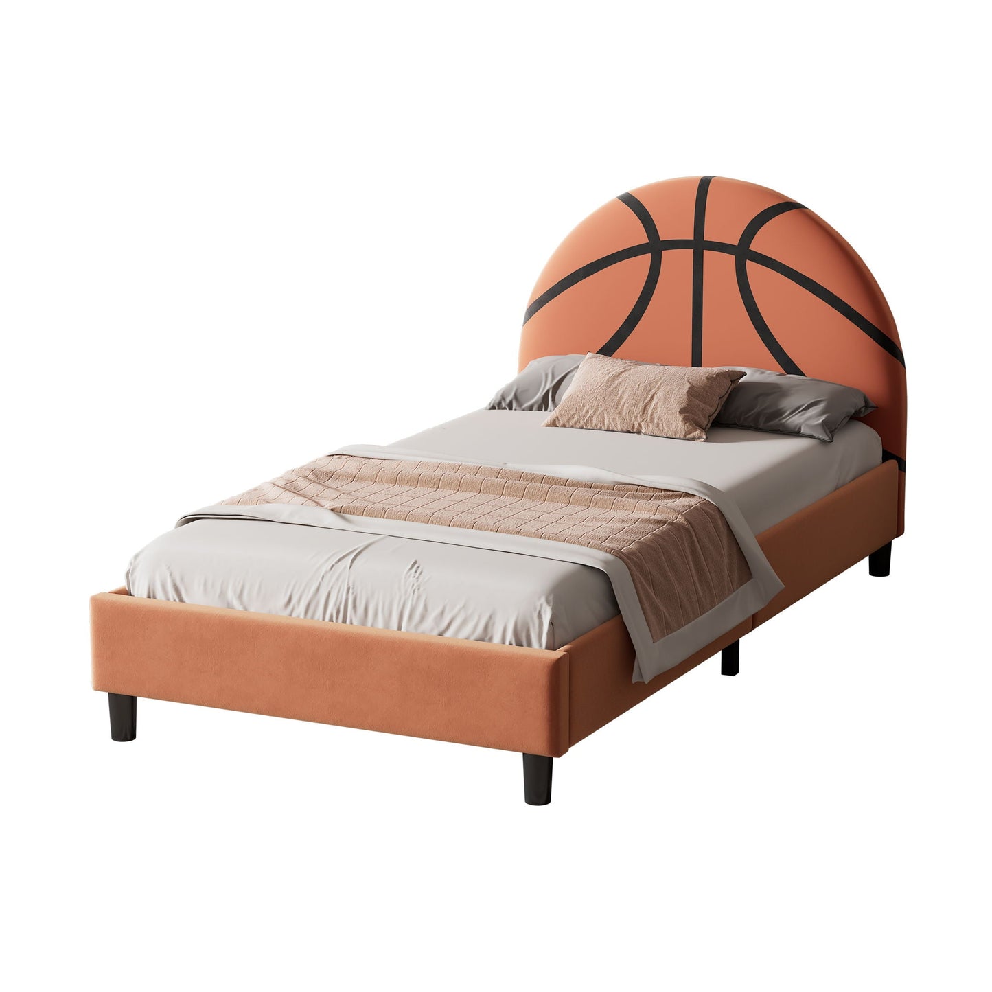 Basketball-design upholstered twin platform bed in orange by HouseOfZazla on Tampa Home & Garden Store