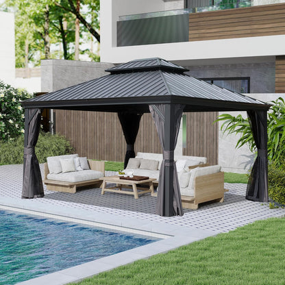 Outdoor Gazebo with Galvanized Steel Double Roof