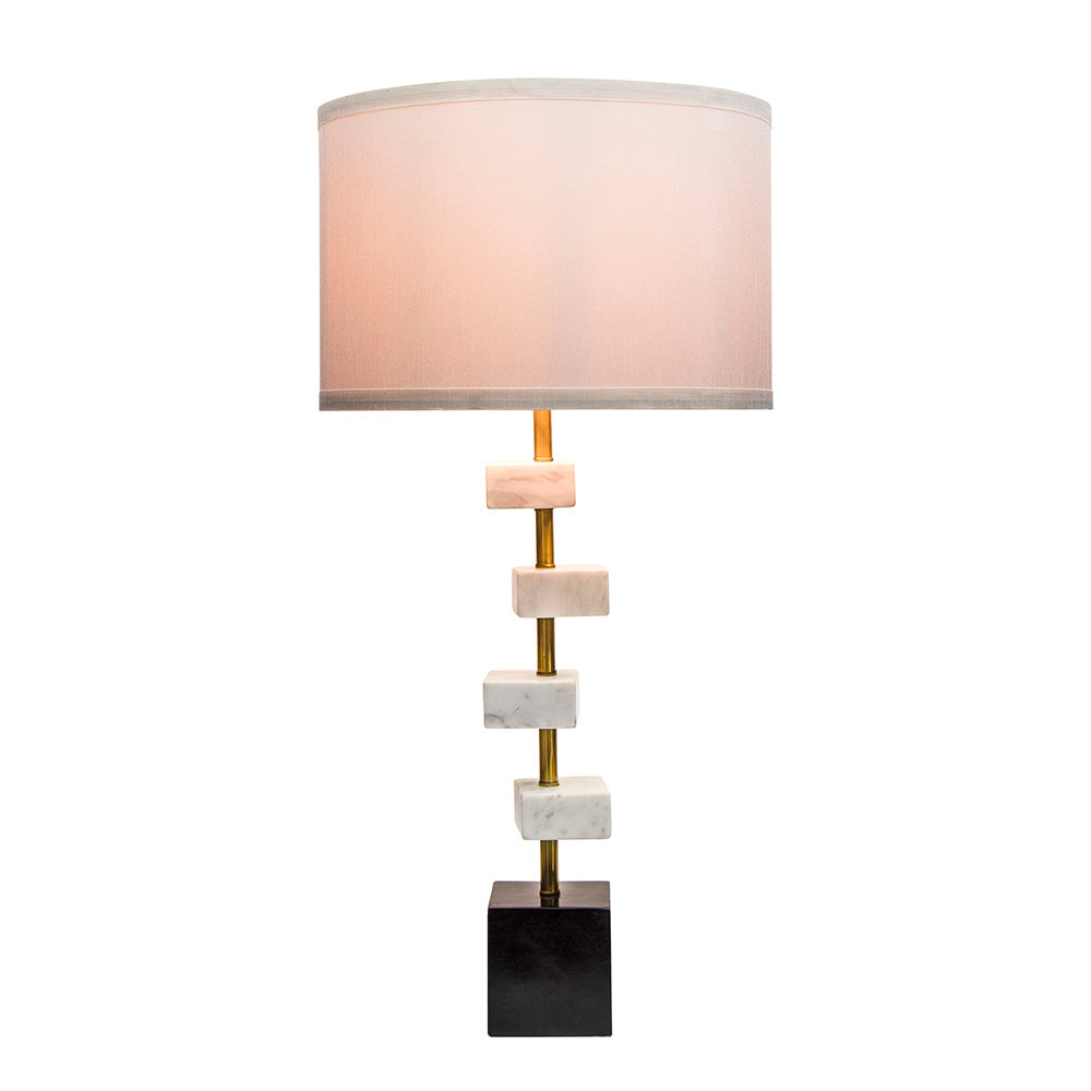 D15x30' Table Lamp with white marble blocks on brass stem and pink shade, HouseOfZazla on Tampa Home & Garden Store