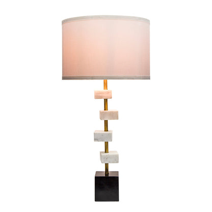 D15x30' Table Lamp with white marble blocks on brass stem and pink shade, HouseOfZazla on Tampa Home & Garden Store