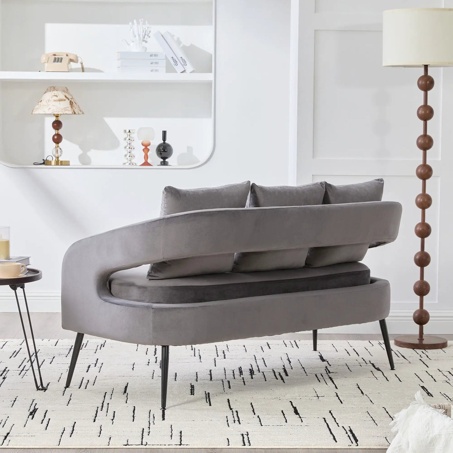 Open Back Loveseat Settee With Three Pillows