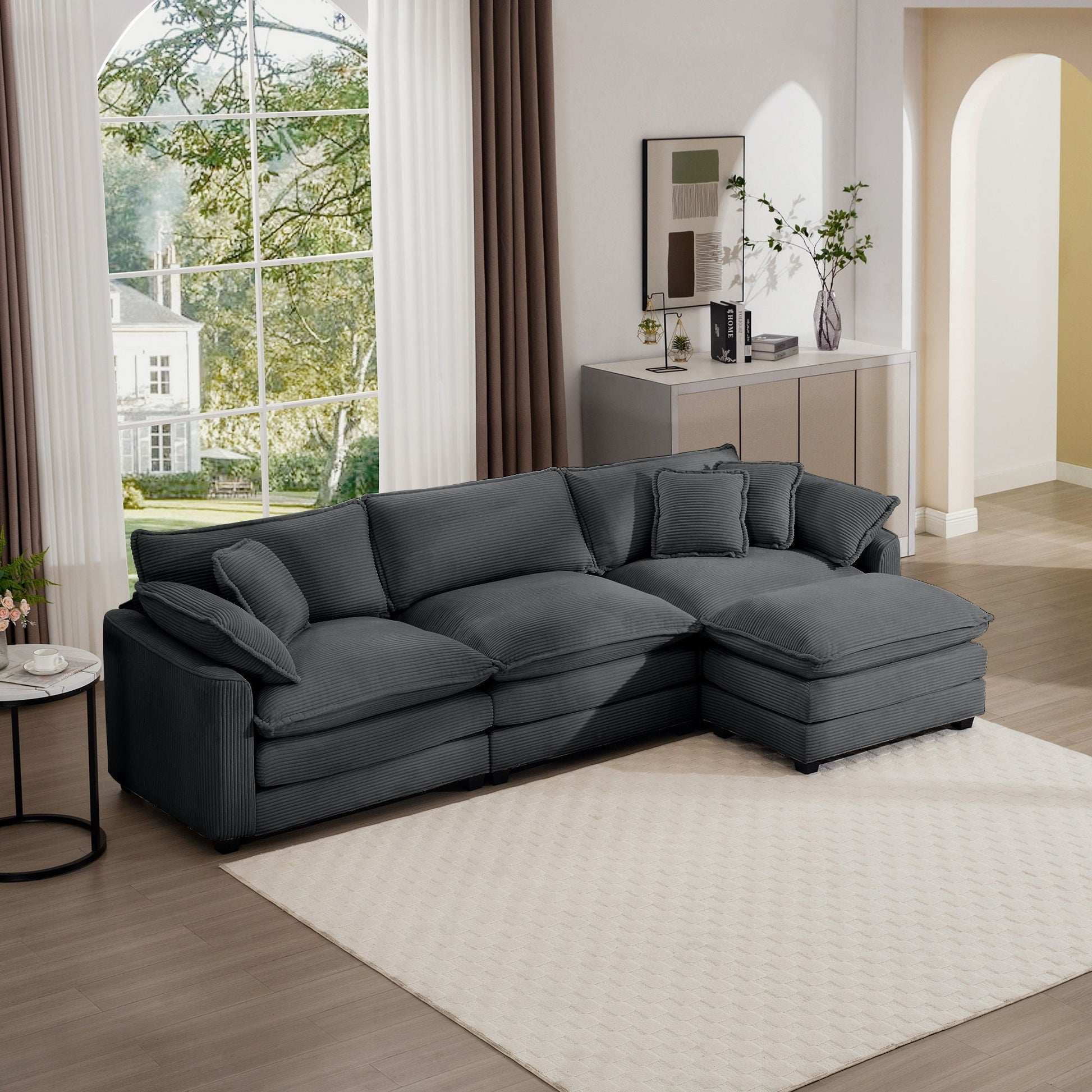Modern oversized modular sofa with ottoman in fabric, deep seating, low back, 2pc set on Tampa Home & Garden Store
