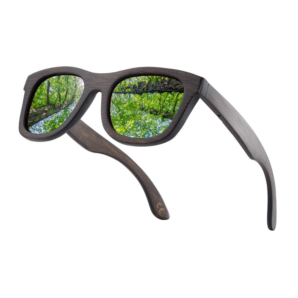 Natural wooden sunglasses with bamboo frame, polarized green mirrored lenses unisex on Tampa Home & Garden Store
