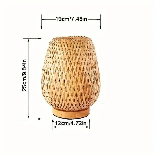 Retro bamboo LED desk lamp with woven shade, natural wood base on Tampa Home & Garden Store